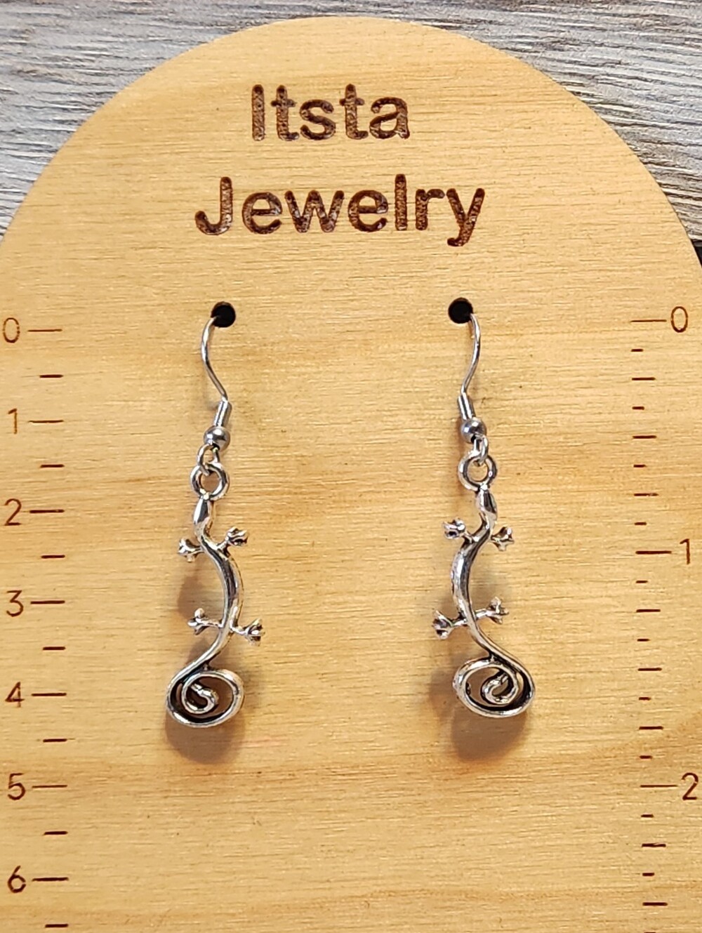 Gecko Tibetan Silver Charms on Stainless Steel French Earwires A15 - Picture 2 of 3